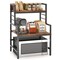 Rustic Brown 3-Tier Microwave Stand with 2 Open Storage Shelves and Black Metal Frame